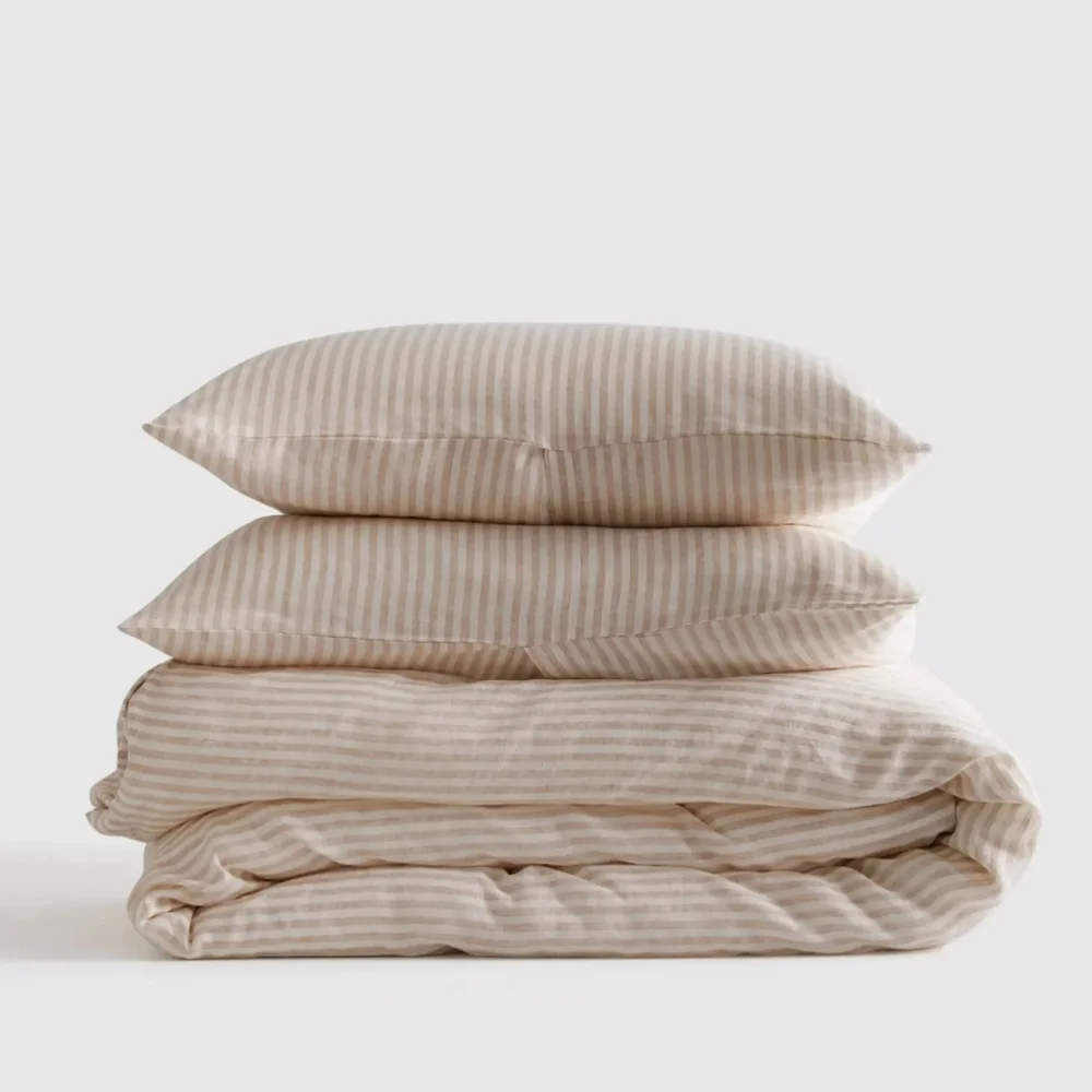 Quince European Linen Striped Duvet Cover & Shams! Sz. King/ Cal King! (909)